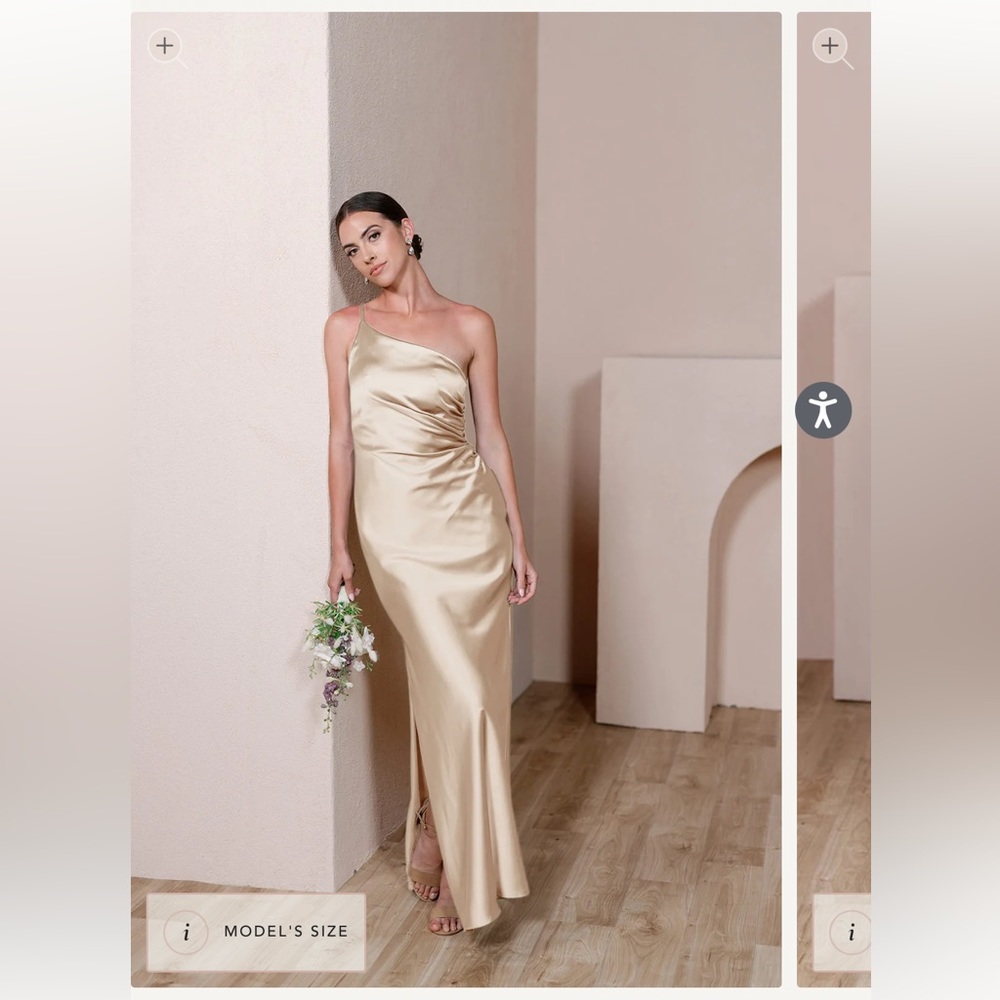 Revelry Gold Champagne Jade Satin Bridesmaid Dress